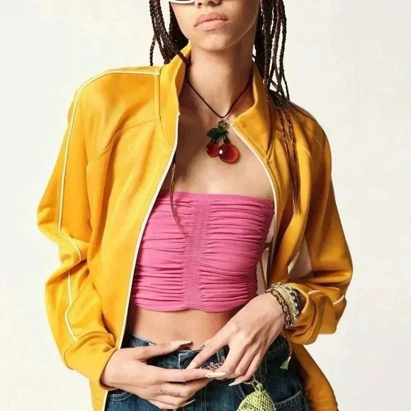 NWT Urban Outfitters Dark Yellow BDG Brody Colorblock Track Jacket Sz S - Picture 1 of 9